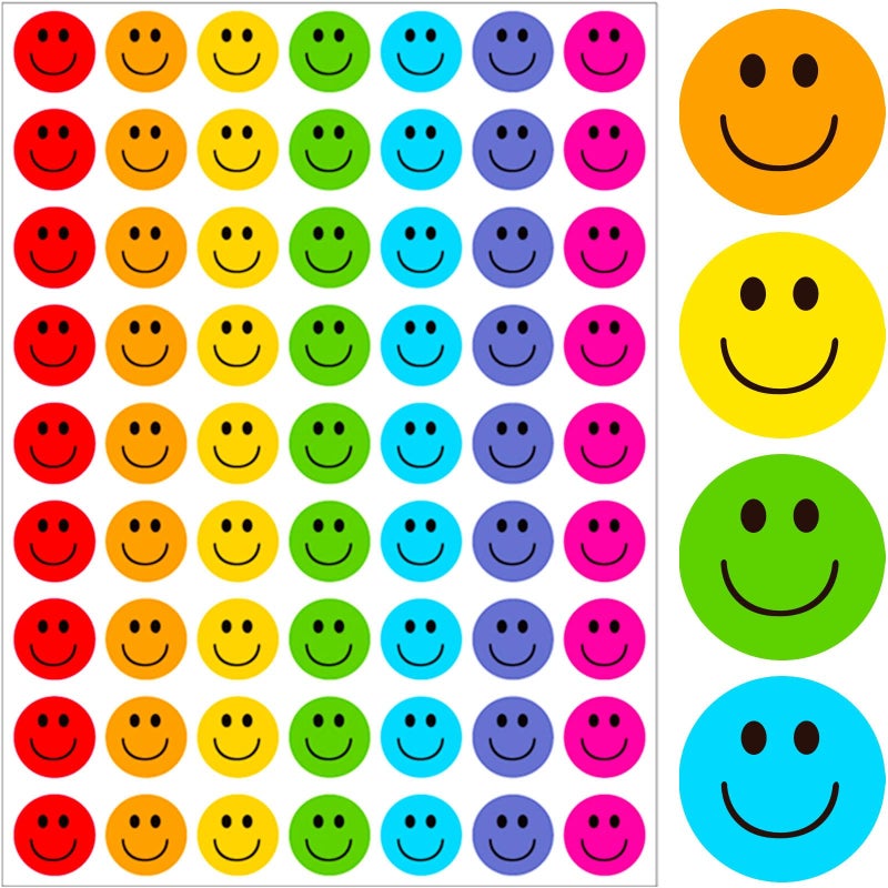 HiGift Happy Smile Face Sticker - 1 Inch Happy Face Decal Stickers 630 Pcs Teachers Reward Stickers for Kids Colorful Mini Incentive Stickers Behavior Chart Stickers for Students, Classroom - Image 1