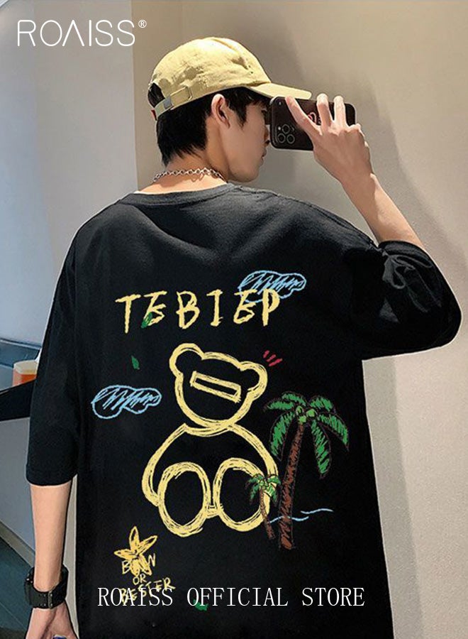 roaiss New Casuals Cartoon Bear T Shirts Simple Daliy Clothes Korean Fashion Oversized Short Sleeve Tops Couple Tees Summer  - Image 4