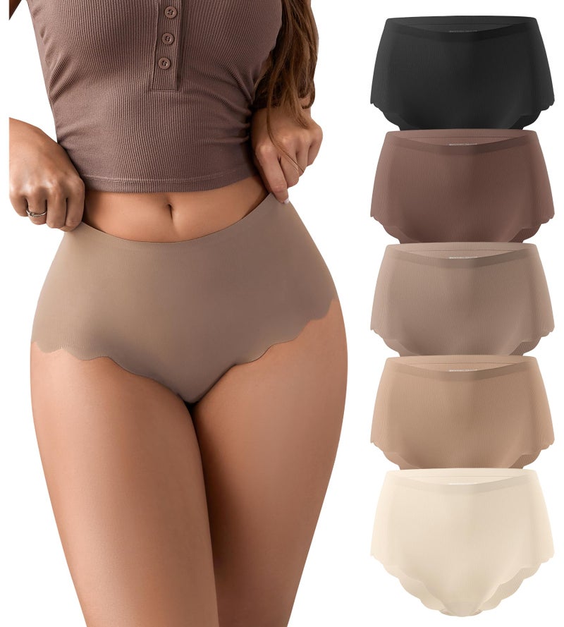 SHARICCA Seamless High Waisted Underwear for Women Cheeky Underwear Wave Edge No Show Bikini Panties Ribbed Panties Pack,5P01,XXL - Image 1