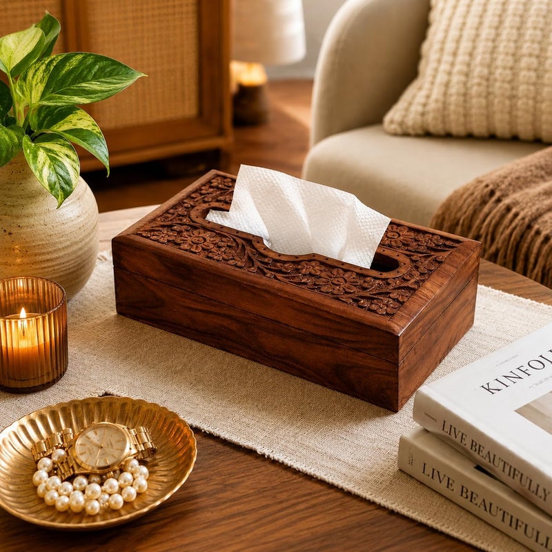 Pure Source India Wooden Handmade Tissue Box Napkin Holder Cover - Image 1