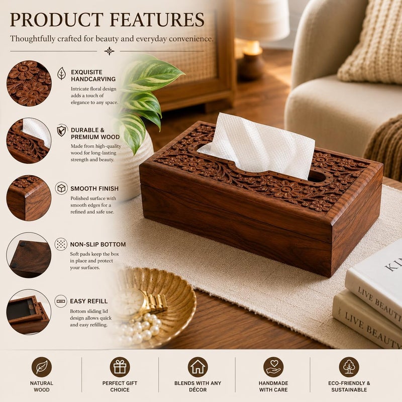 Pure Source India Wooden Handmade Tissue Box Napkin Holder Cover - Image 5