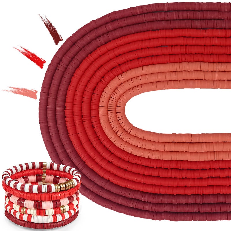 MIIIM 3600 PCS 10 Strands Clay Beads Polymer Clay Beads for Jewelry Making Vinyl Heishi Beads 6mm for Surfer Bracelets Necklace Making Red