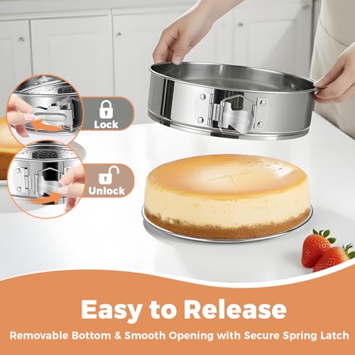 Molgree 304 Stainless Steel Springform Pan 9 Inch Nonstick Leakproof Cheesecake Pan with Removable Bottom Spring Form Pan for Cheesecake with Protector 9 Inch Springform Pan for Cheesecake with 50Pcs Paper - Image 3