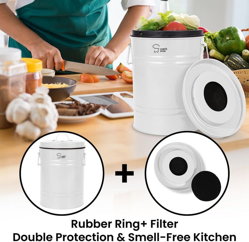 Chef's Star Countertop Compost Bin for Kitchen, Indoor Compost Bin for Kitchen Counter, Small Composter for Kitchen Counter, with Charcoal Filter, Airtight Lid, 0.7 Gallon Compost Pail, White - Image 4