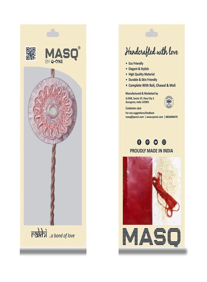 MASQ طقم راخي من تصميم MASQ by Q-One مع رولي تشاول ومولي للرجال (برتقالي-ذهبي | عبوة من قطعتين) | سوار راكشا باندهان مطرز يدويًا للأخ (Rakhi_Padma_Pushp) - Image 5
