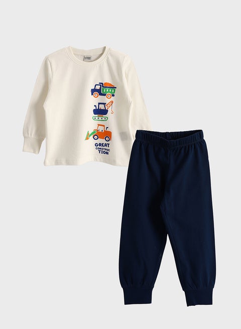 طقم بيجامة الأولاد بأكمام طويلة مطبوعة برقبة مستديرة