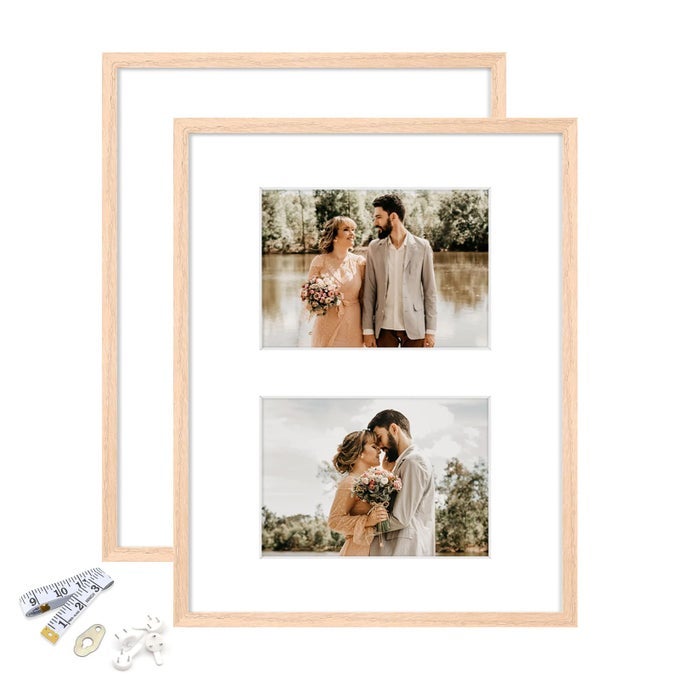 11X14 PICTURE FRAME OAK WOOD PHOTO FRAME 8X10 WITH MAT OR 5X7 WITH 2 MAT WITH PERSPEX GLASS FOR VERTICAL OR HORIZONTAL TABLETOP WALL DISPLAY FOR PHOTO PAINTING POSTER SET OF 2