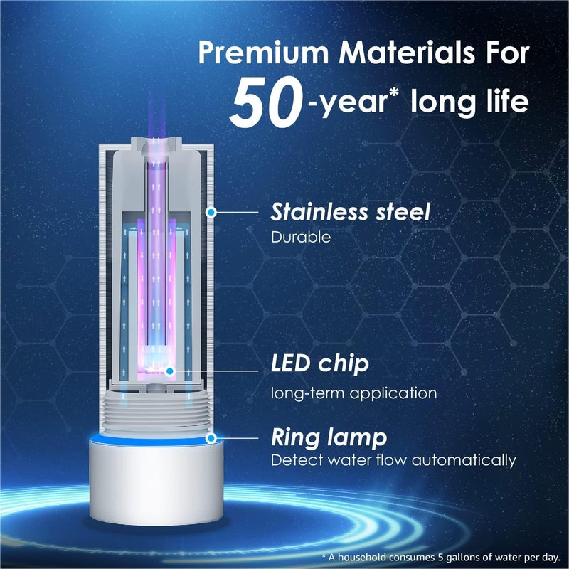 Waterdrop LED UV Ultraviolet Water Filter for Under Sink Water Filter and Reverse Osmosis System, Reduce up to 99.9% of Harmful Substances, Mercury-Free, FCC Certified, Stainless Steel, 50 Year Life - Image 3