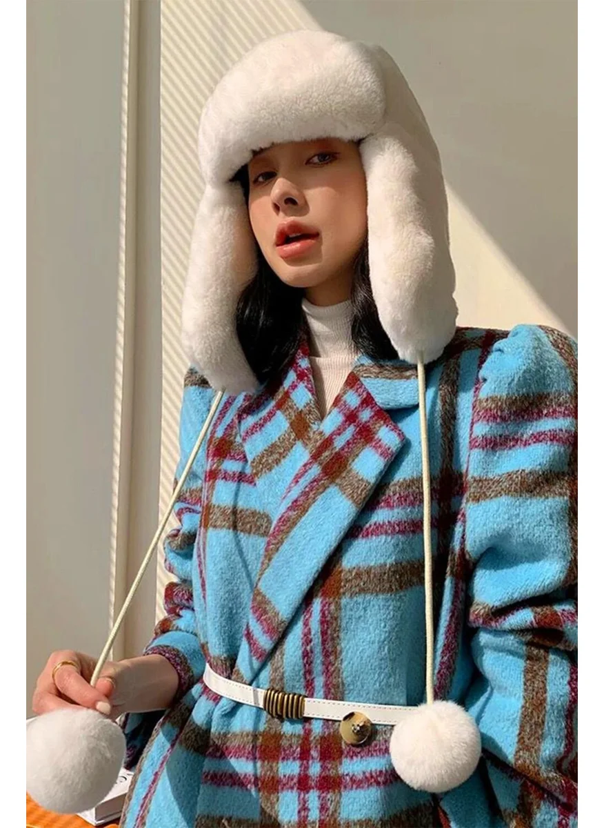 باهلس Plush Eared Pompom Beanie Pilot Hat