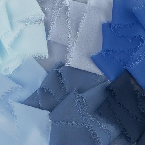 Mlurcu Handmade Fringe Chiffon Silk Ribbon - 1.5 Inch x 3Yd, Multi-Blue (Baby, French, Dusty, Dark, Royal, Navy) for Wedding Invitation, Flower Bouquets, Gift Wrapping, Baby Shower - Image 3