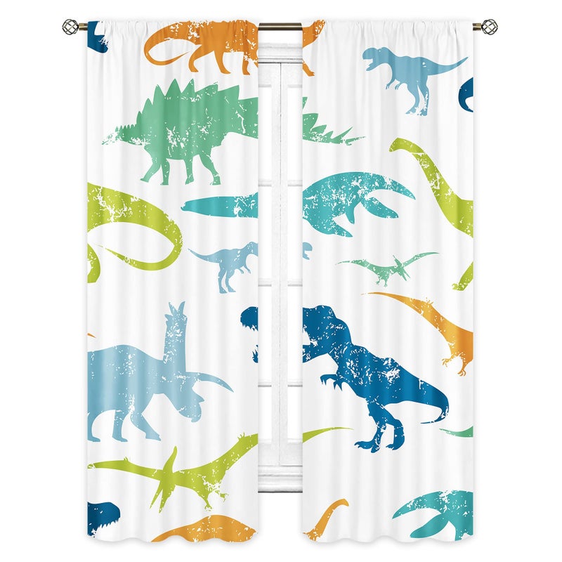 Cinbloo Kids Dinosaur Curtains 29W x 63L Inch Rod Pocket Cartoon Dino Baby Boy Bedroom Decor Cute Funny Safari Animal Children Toddler Printed Living Room Window Drapes Treatment Fabric 2 Panels Set - Image 3