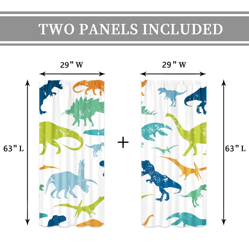 Cinbloo Kids Dinosaur Curtains 29W x 63L Inch Rod Pocket Cartoon Dino Baby Boy Bedroom Decor Cute Funny Safari Animal Children Toddler Printed Living Room Window Drapes Treatment Fabric 2 Panels Set - Image 2