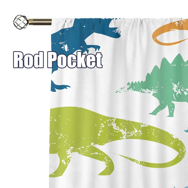 Cinbloo Kids Dinosaur Curtains 29W x 63L Inch Rod Pocket Cartoon Dino Baby Boy Bedroom Decor Cute Funny Safari Animal Children Toddler Printed Living Room Window Drapes Treatment Fabric 2 Panels Set - Image 5