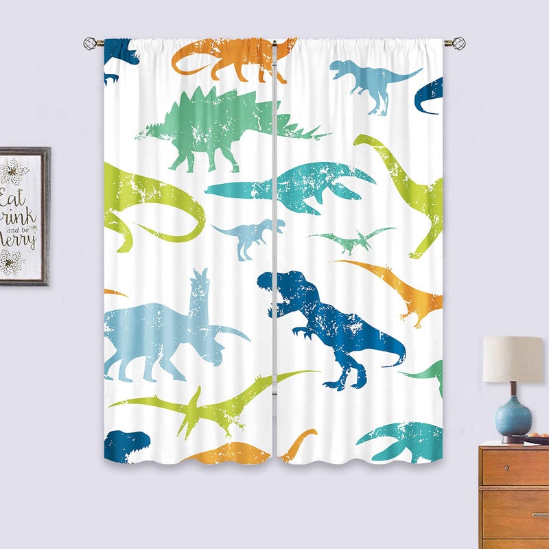 Cinbloo Kids Dinosaur Curtains 29W x 63L Inch Rod Pocket Cartoon Dino Baby Boy Bedroom Decor Cute Funny Safari Animal Children Toddler Printed Living Room Window Drapes Treatment Fabric 2 Panels Set - Image 4