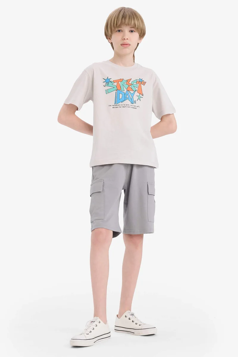 ديفاكتو Boy Regular Fit Crew Neck Printed Short Sleeve T-Shirt
