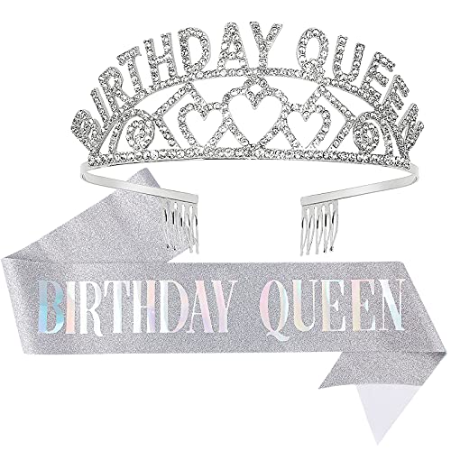 CIEHER Crowns for WomenCIEHER Birthday Queen Sash Rhinestone Tiara KitTiaras and Crowns for WomenSilver Queen CrownPrincess Elegant Crown with CombsSweet Birthday Party DecorationsBirthday Gift - Image 1