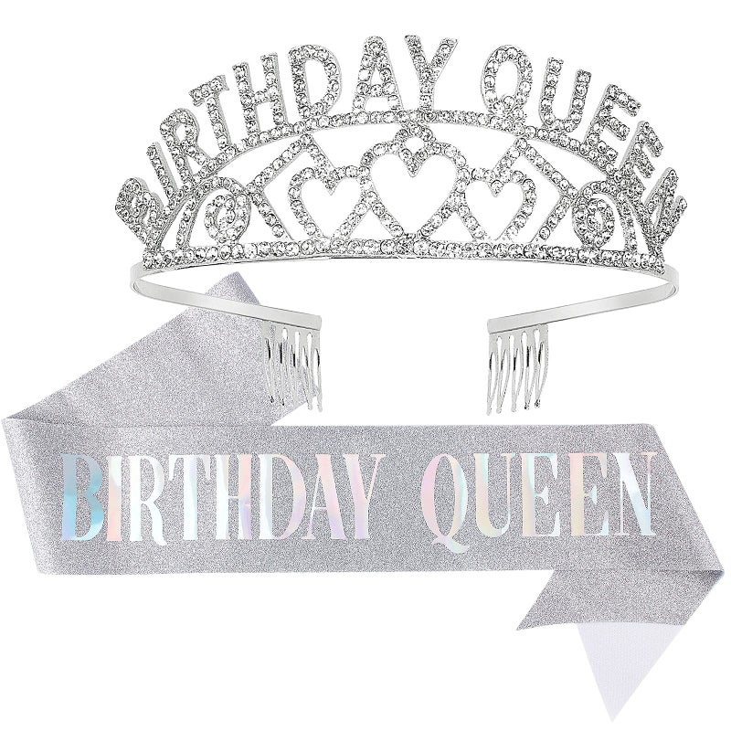 CIEHER Crowns for WomenCIEHER Birthday Queen Sash Rhinestone Tiara KitTiaras and Crowns for WomenSilver Queen CrownPrincess Elegant Crown with CombsSweet Birthday Party DecorationsBirthday Gift - Image 2