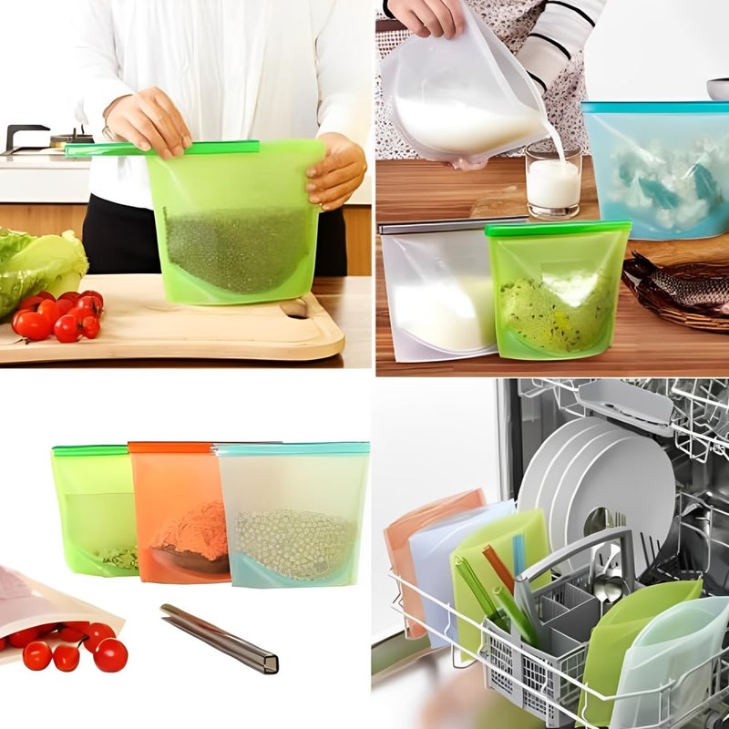 MOBDESK Reusable Food Storage Bags, Ziplock Food Storage Bag, Sandwich Bags, Lunch Snack Bags, Makeup Travel Home Organization Freeze Organizer Vegetables Bag Fruits Pouches Pack of 4 - Image 3