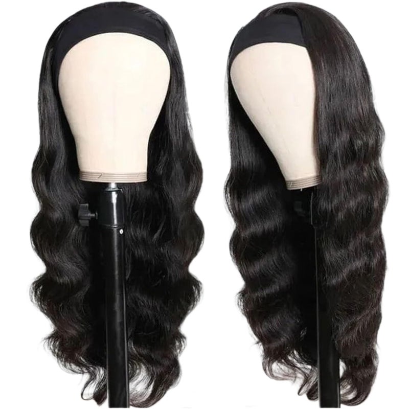 Fylora Headband Wig Human Hair Body Wave 18 Inch Headband Wigs for Black Women Brazilian Virgin Hair Wear and Go Glueless Wig None Lace Front Wigs for Beginners 150% Density Natural Black Color - Image 3