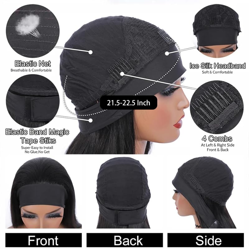 Fylora Headband Wig Human Hair Body Wave 18 Inch Headband Wigs for Black Women Brazilian Virgin Hair Wear and Go Glueless Wig None Lace Front Wigs for Beginners 150% Density Natural Black Color - Image 4
