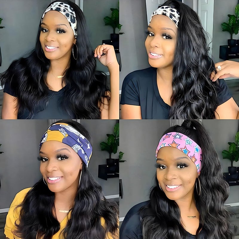 Fylora Headband Wig Human Hair Body Wave 18 Inch Headband Wigs for Black Women Brazilian Virgin Hair Wear and Go Glueless Wig None Lace Front Wigs for Beginners 150% Density Natural Black Color - Image 2