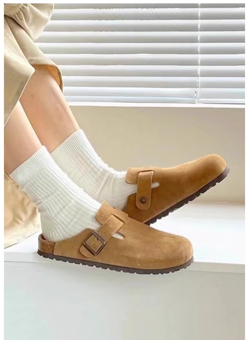 general Classic suede flat shoes suitable for both men and women. Comfortable cork insoles, adjustable buckle design. Flat casual shoes for men and women, with anti-slip function. Suitable for indoor and outdoor activities. No need to tie laces. Suitable for various occasions. - Image 2