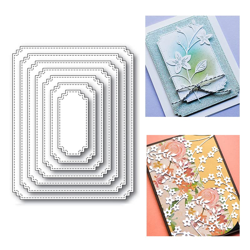 7Pcs Frame Metal Die CutsRectangle Frame Cutting Dies Cut Stencils Card Paper Craft DIY Template Metal Cutting Dies Album Embossing Paper Dies for Card Making Scrapbooking