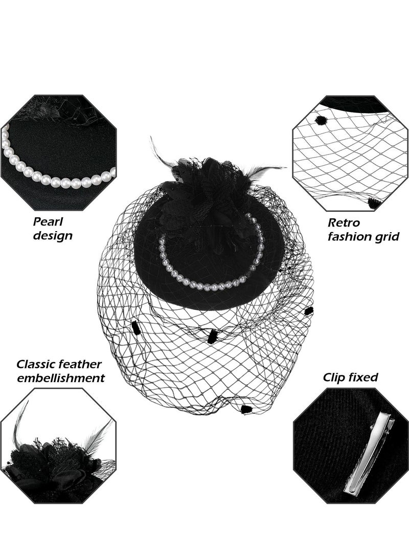 Fascinators Hat for Women Tea Party Headband with Short Lace Gloves Pearl Necklace Wedding - Image 5