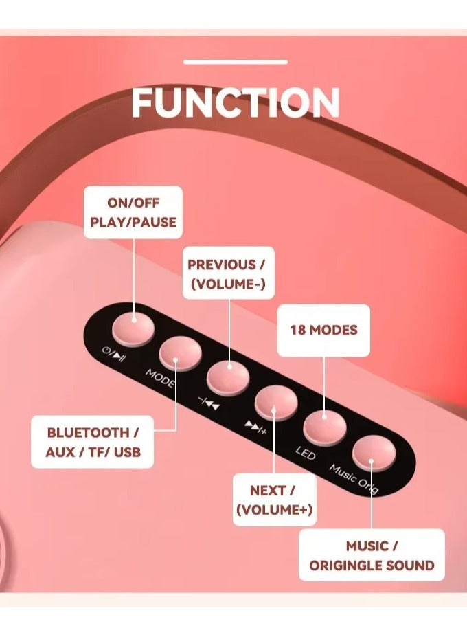 SP Portable Karaoke Machine for Adults & Kids, 2 UHF Wireless Microphones, Bluetooth 5.0 PA Speaker System with 18 LED Patterns, Dynamic BASS Sound, 3000mAh Rechargeable Battery, Pink - Image 3