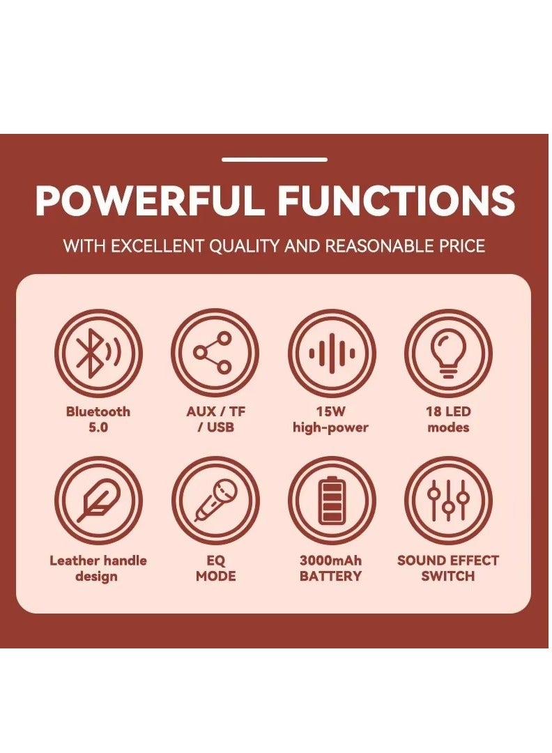 SP Portable Karaoke Machine for Adults & Kids, 2 UHF Wireless Microphones, Bluetooth 5.0 PA Speaker System with 18 LED Patterns, Dynamic BASS Sound, 3000mAh Rechargeable Battery, Pink - Image 4