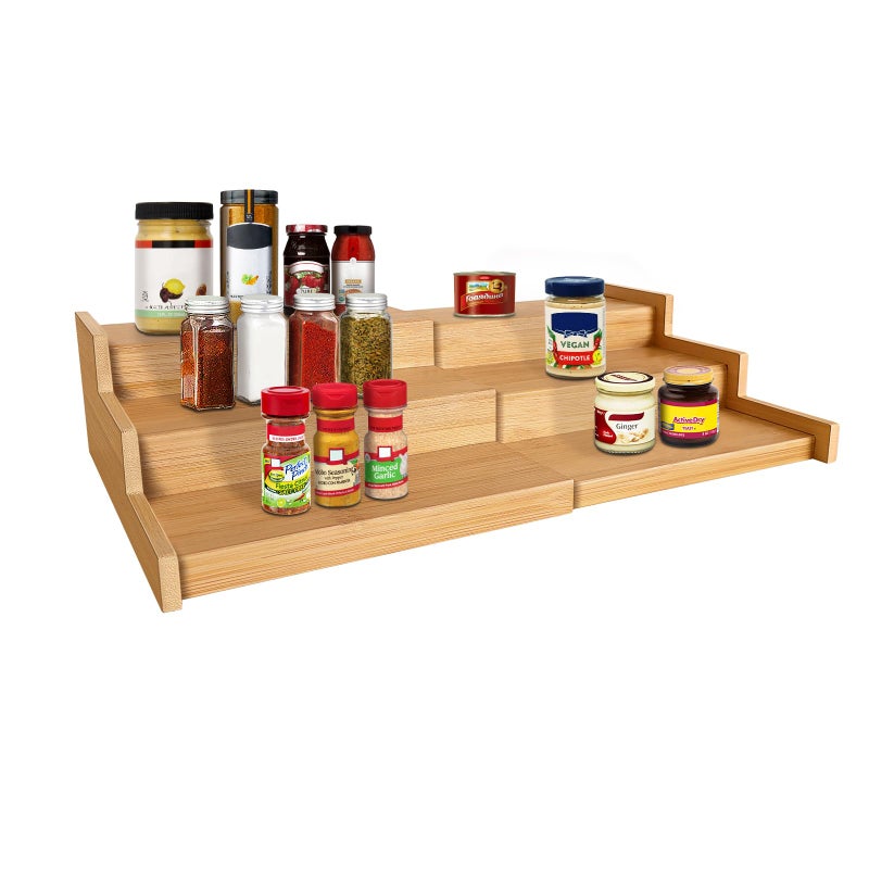 VenDotbi Spice Rack, 3-Tier Expandable Bamboo Spice Rack Organizer for Cabinet - Kitchen, Pantry and Cupboard Storage Organizer - Image 1