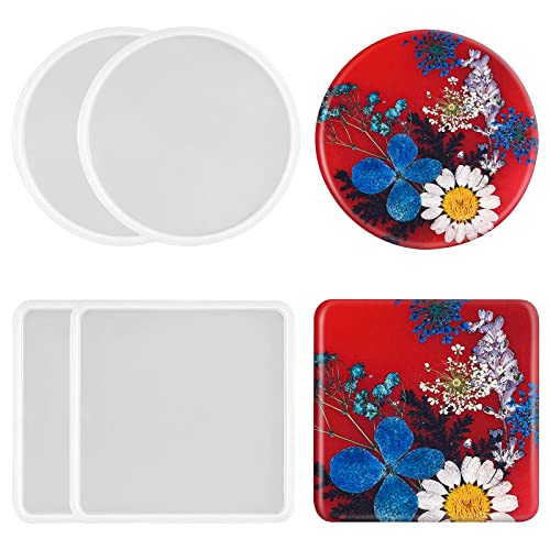 Sjubaopen 4 PCS Thickened Coaster Resin Molds, Coaster Silicone Molds for Epoxy Resin, Coaster Molds for Resin Casting, Epoxy Resin Molds for DIY Resin Coasters Bowl mats, Candle Holders, Home Decoration - Image 1
