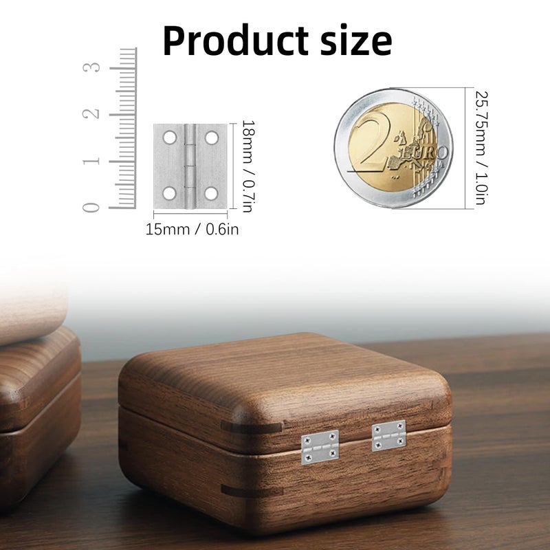 VIPMOON 50Pcs Small Hinges for Wooden Box, 18 x 15mm Mini Silver Hinges with 200 Screws, Retro Jewelry Box Hinges, Folding Butt Hinges, Hardware Hinges for DIY Jewelry Box/Crafts - Image 2