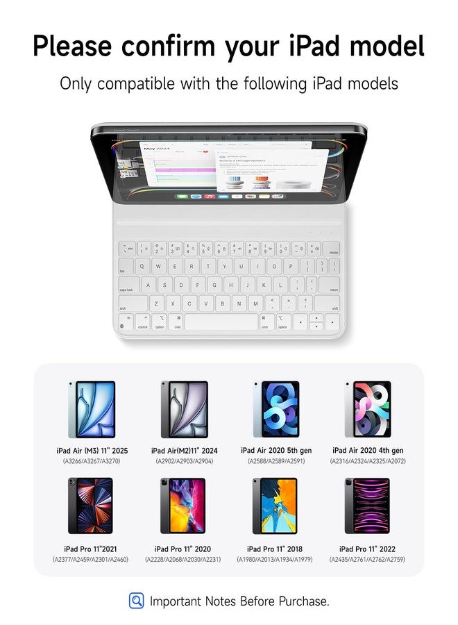 HOU Keyboard Case for iPad Air 11 inch M2/M3 & iPad Air 5th/4th(2022/2020) & iPad pro 11 inch 4th/3rd/2nd/1st (2018-2022) - Smart Folio, Ultra Slim, Magnetic Charging, Adjustable Angle - Image 2