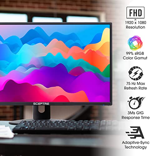 Sceptre شاشة الألعاب LED FHD مقاس 24 بوصة Sceptre E249W-19203R 2X HDMI VGA 75Hz مع مكبرات صوت مدمجة، أسود ماكينات - Image 4