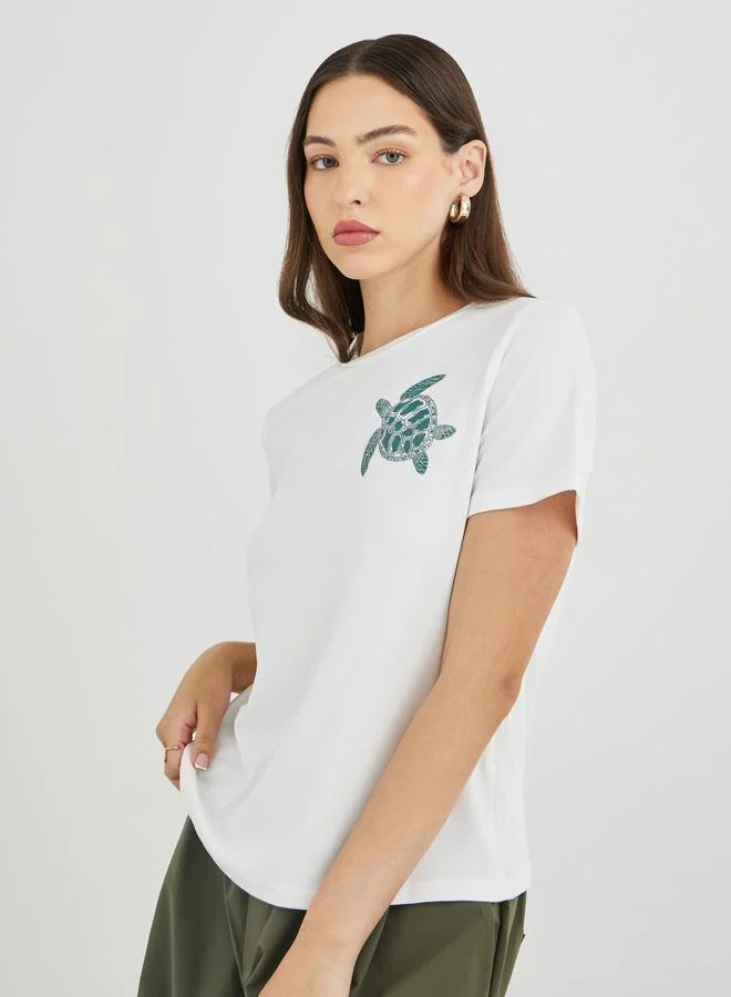 تايك تو Take Two Graphic Print Short Sleeve T-Shirt