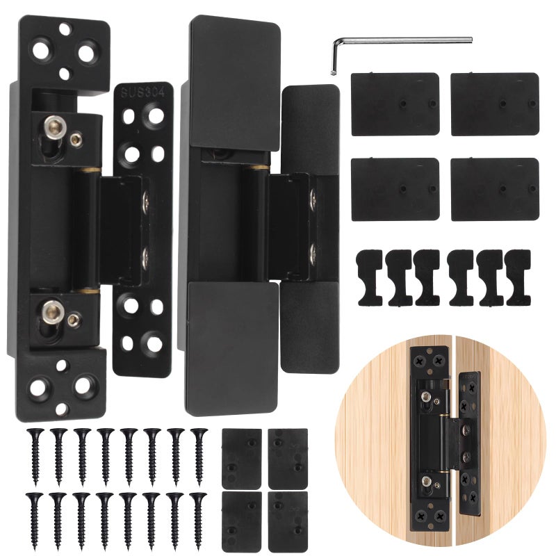 TamBee مفصلات أبواب مخفية TamBee 5 بوصة من الفولاذ المقاوم للصدأ 304 مفصلات ثقيلة غير مرئية صامتة 110 درجة فتح سعة تحميل 88 رطل مفصلات خفية قابلة للتعديل 3D رفيعة للغاية للأبواب السرية 2 قطع