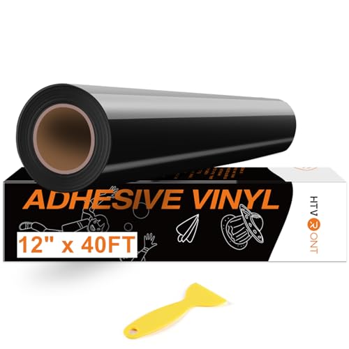 HTVRONT Black Permanent Vinyl, 12" x 40 FT Black Adhesive Vinyl Roll for All Cutting Machine, Silhouette, Cameo Cutters, Signs, Scrapbooking, Craft, Die Cutters (Glossy Black) - Image 1