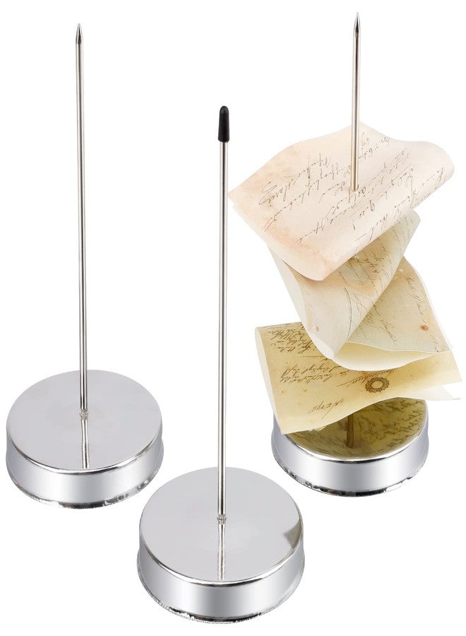 DIBALIYI 3 Pcs Receipt Holder Spike for Desk, Stainless Steel Ticket Stabber for Restaurant, Straight Rod Bill Fork, Paper Note Spike Stick, Memo Holder Stand for Office, Metal Bills Check Spindle - Image 1