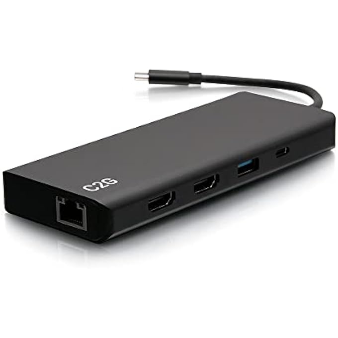 C2G USB-CÂ® 9-IN-1 DUAL DISPLAY DOCKING STATION WITH 60W POWER SUPPLY, HDMIÂ®, ETHERNET, USB, 3.5MM AUDIO AND POWER DELIVERY UP TO 60W - 4K 30HZ (TAA COMPLIANT) - Image 1