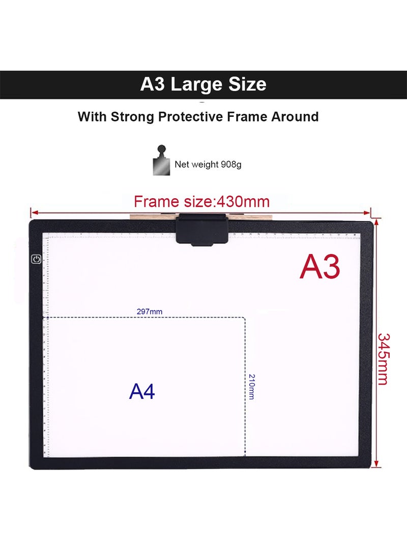 A3 LED Copy Board Light Tracing Box, Ultra-Thin Adjustable USB Power Artcraft LED Trace Light Pad for Tattoo Drawing, Streaming, Sketching, Animation