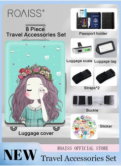roaiss 8 Piece Travel Accessories Set Includes Luggage Cover, Luggage Tag, 2 Straps, 1 Buckle, 1 Card Holder, Stickers, and 1 Scale, Perfect for Travel and Going out Unisex  - Image 1