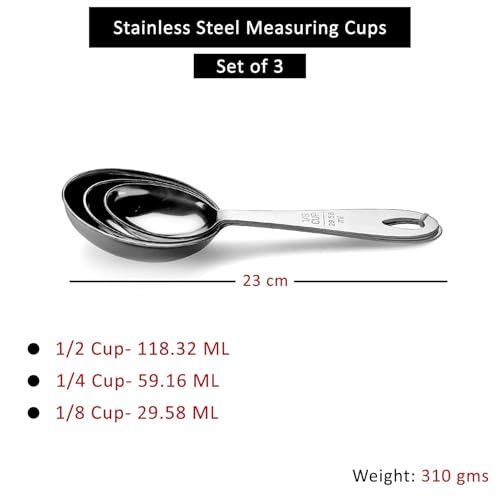 STEREN IMPEX | Stainless Steel Measuring Cup Set of 3 pcs | for Dry or Liquid/Kitchen Gadgets for Cooking & Baking Cakes/Measuring Cup Set with Handles (1/2,1/4&1/8 Cup) - Image 5
