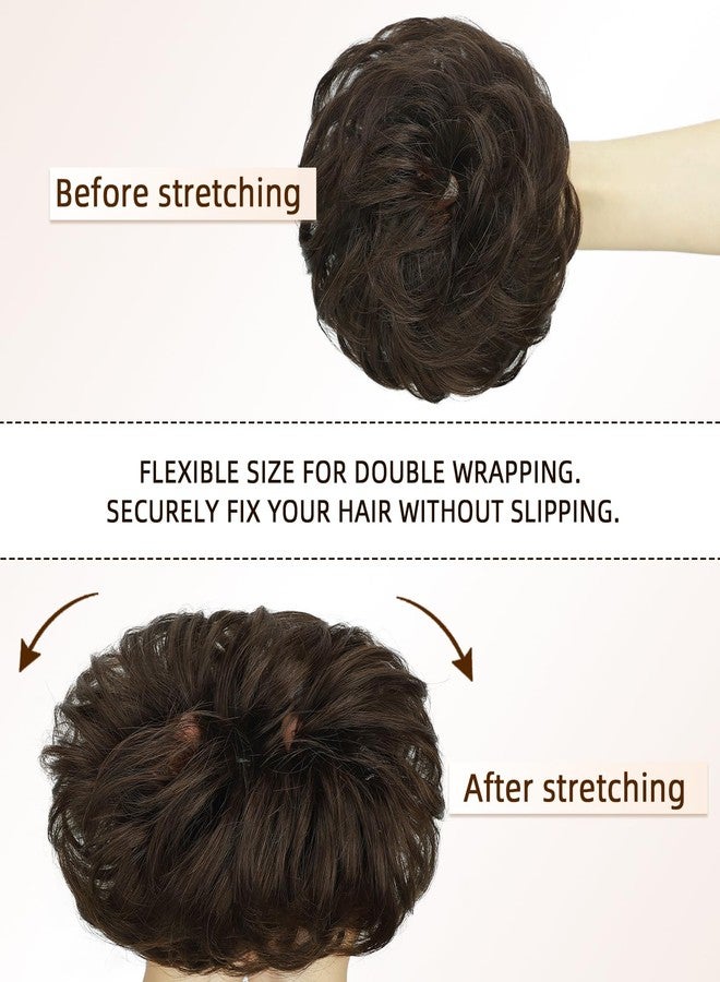PINK SEVEN Messy Bun Hair Piece Human Hair, Hair Buns Hair Piece for Women,Tousled Curly Fake Buns Scrunchie Updos buns for Wedding Style,Real Human Hair Chignons Buns (Dark Brown) - Image 3