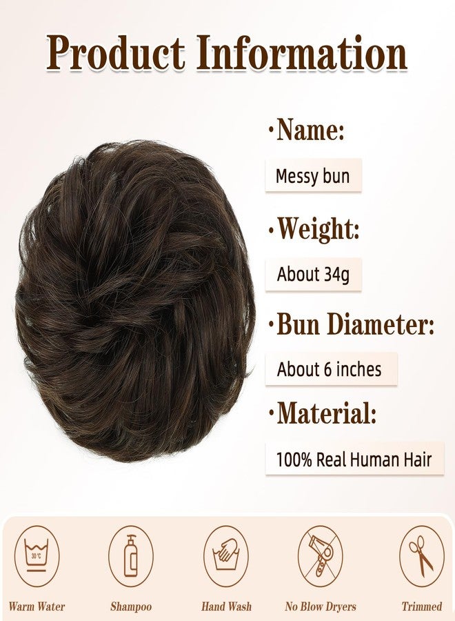 PINK SEVEN Messy Bun Hair Piece Human Hair, Hair Buns Hair Piece for Women,Tousled Curly Fake Buns Scrunchie Updos buns for Wedding Style,Real Human Hair Chignons Buns (Dark Brown) - Image 2