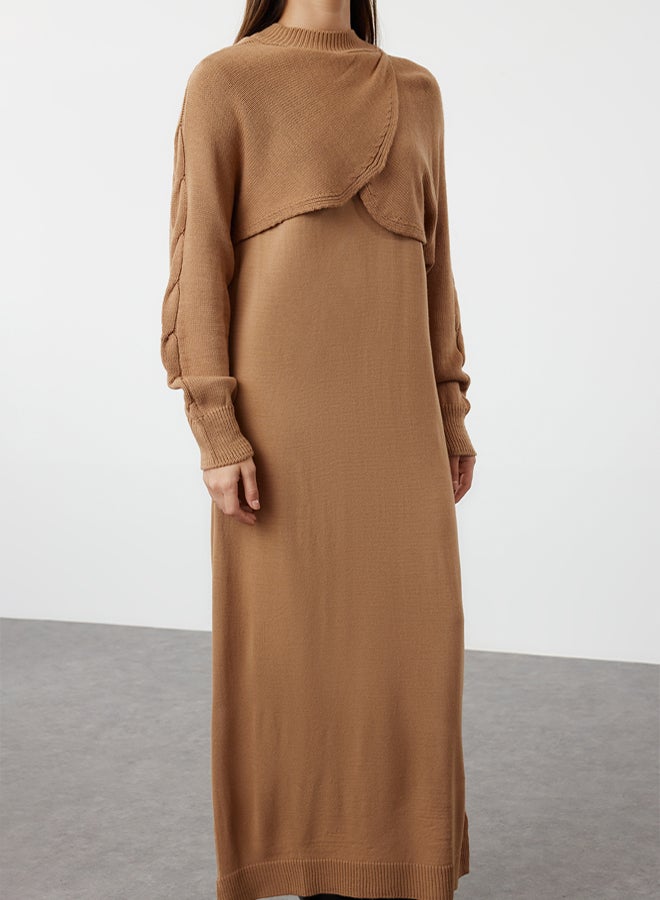 trendyol Brown Bolero Detailed Knitwear Dress Suit TCTAW24US00038 - Image 3