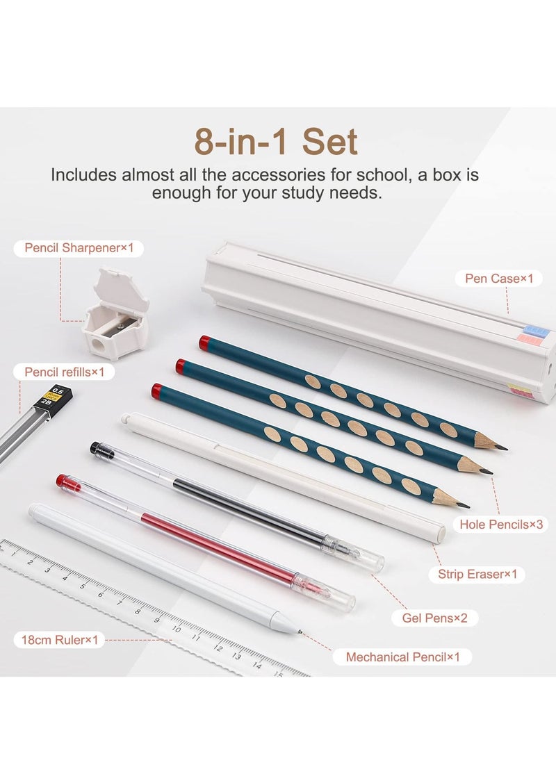 SYOSI Multifunctional Portable Pencil Box, Creative Pencil Case with Pencils Gel Pens Sharpener Eraser Ruler for School Kids (White) - Image 3