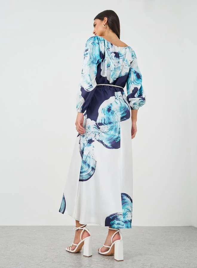 Styli Styli Printed Balloon Sleeves Mermaid Hem Maxi Dress