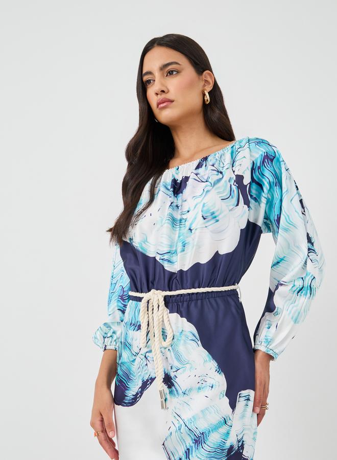 Styli Printed Balloon Sleeves Mermaid Hem Maxi Dress - Image 3