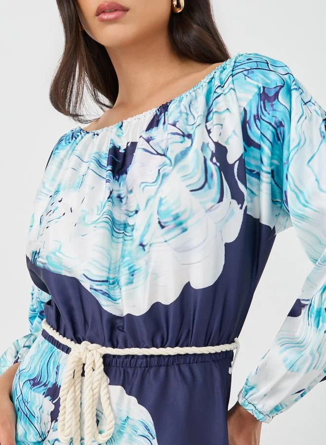 Styli Styli Printed Balloon Sleeves Mermaid Hem Maxi Dress